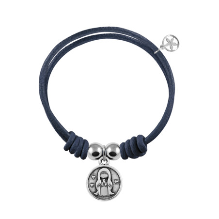 Navy leather bracelet with Virgin medal