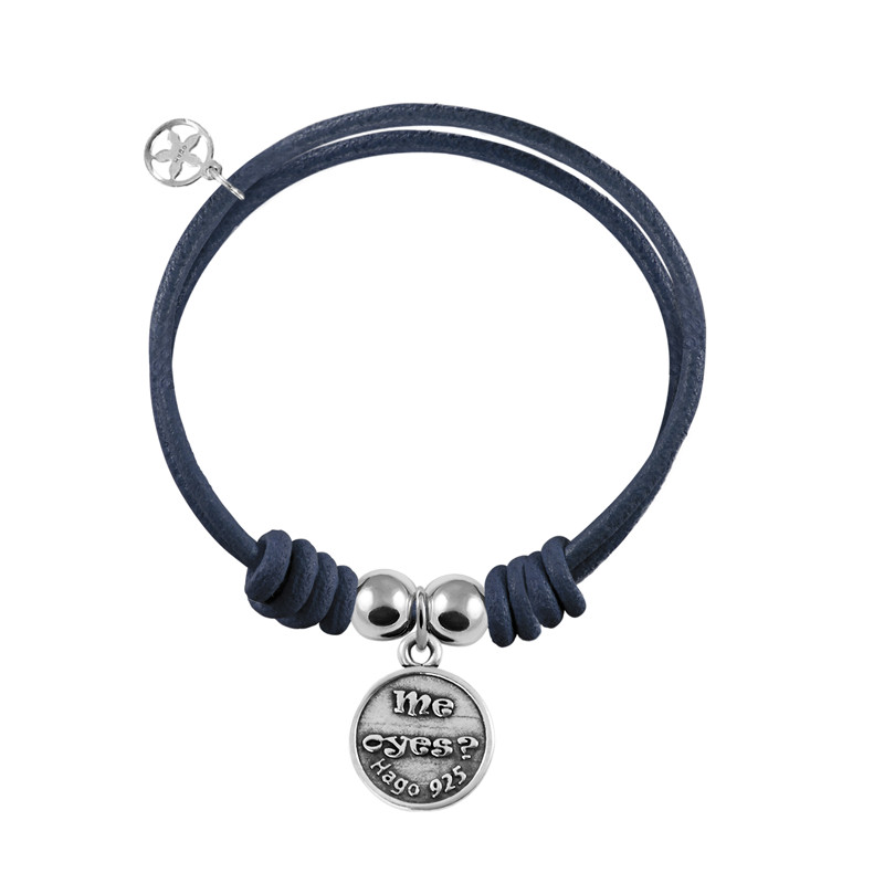 pulsera cuero azul marino medalla