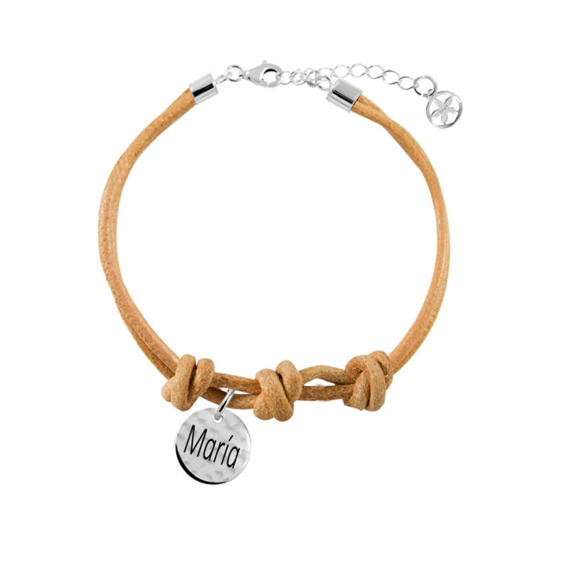 pulsera cuero camel con 1 medalla
