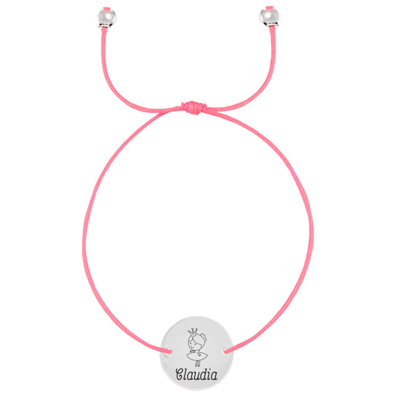 pulsera hilo rosa con medalla slim grabada
