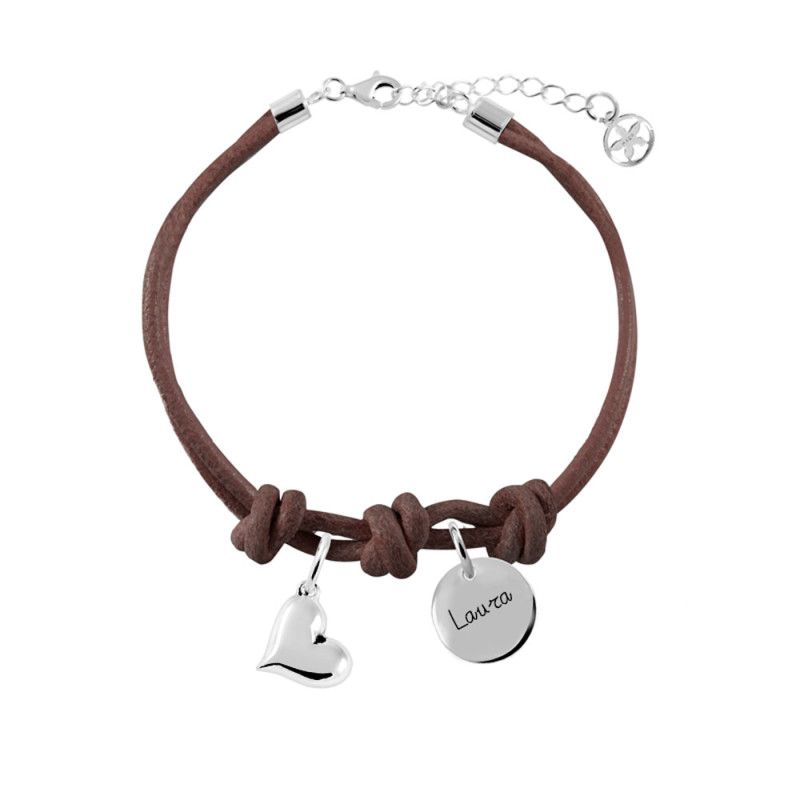 pulsera cuero marron corazon