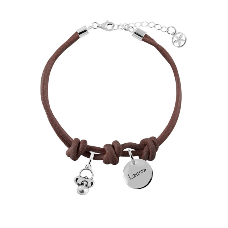 pulsera cuero marron chupete