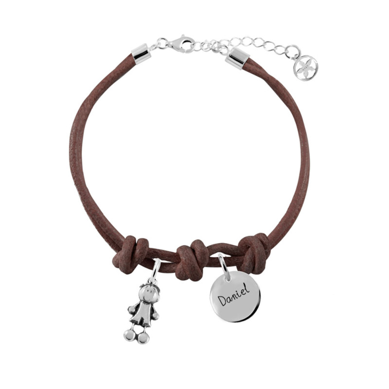 pulsera cuero marron niño