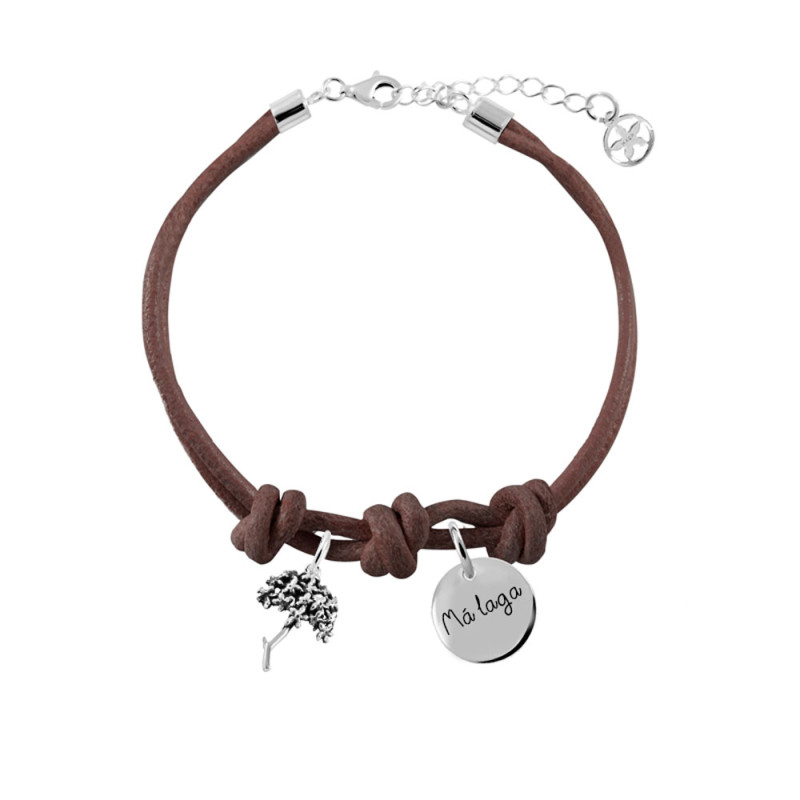 pulsera cuero marron biznaga