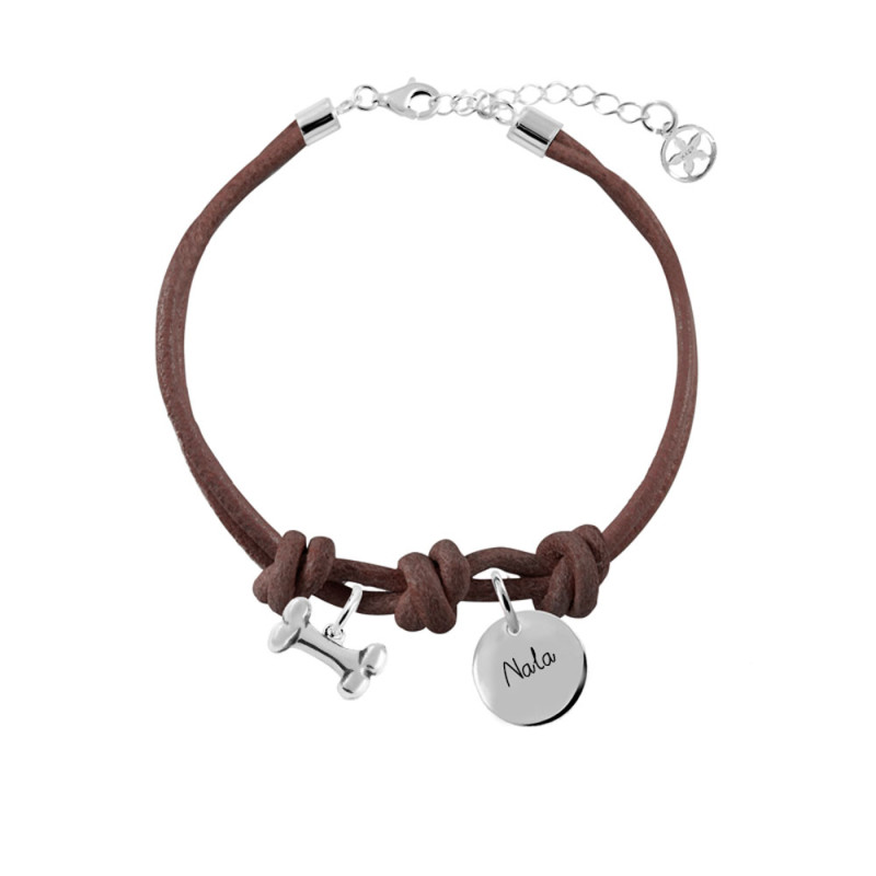 pulsera cuero marron hueso