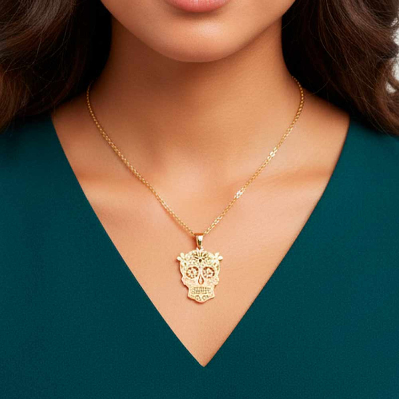 Colgante calavera oro Frida Halloween