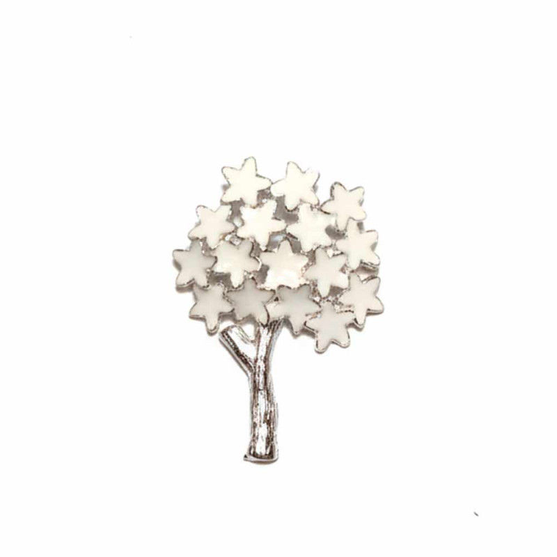 Silver Jasmine Cactus Pendant with White Enamel