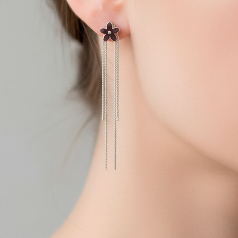 pendientes largos de plata con jazmin