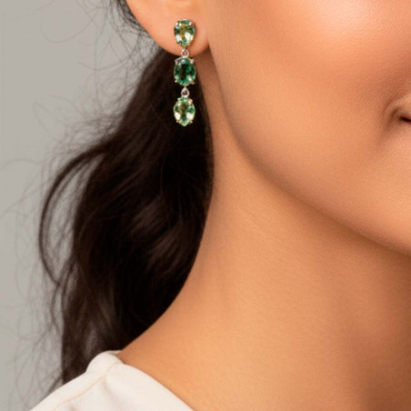 pendientes largos en plata con piedras esmeralda