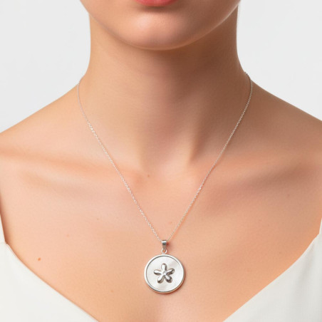 silver and mother-of-pearl pendant with jasmine