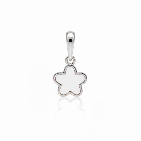 silver pendant in the shape of a jasmine