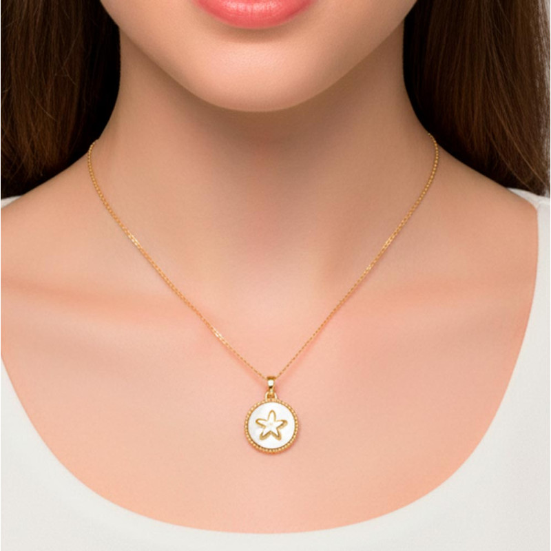 gold pendant with jasmine and mother-of-pearl