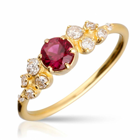 gold ring with diamonds and ruby