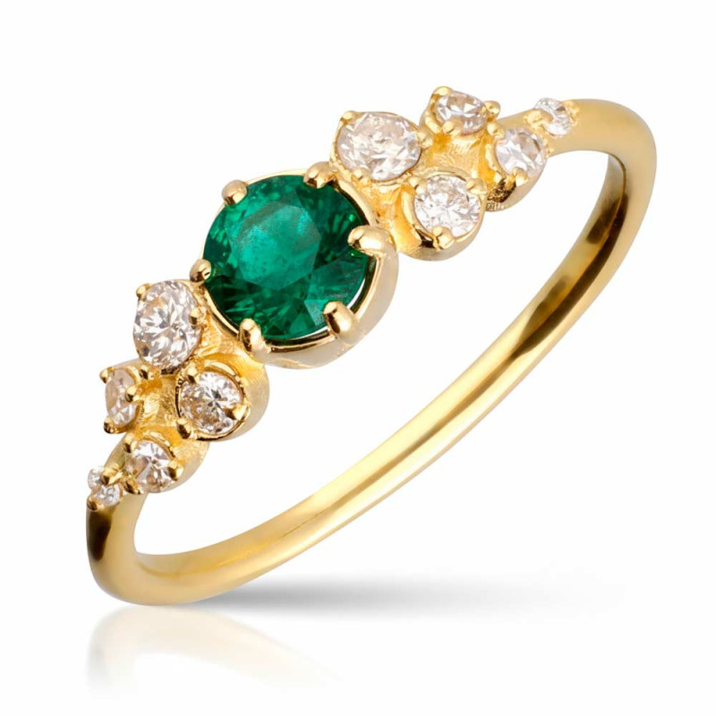 anillo oro con diamantes y esmeralda