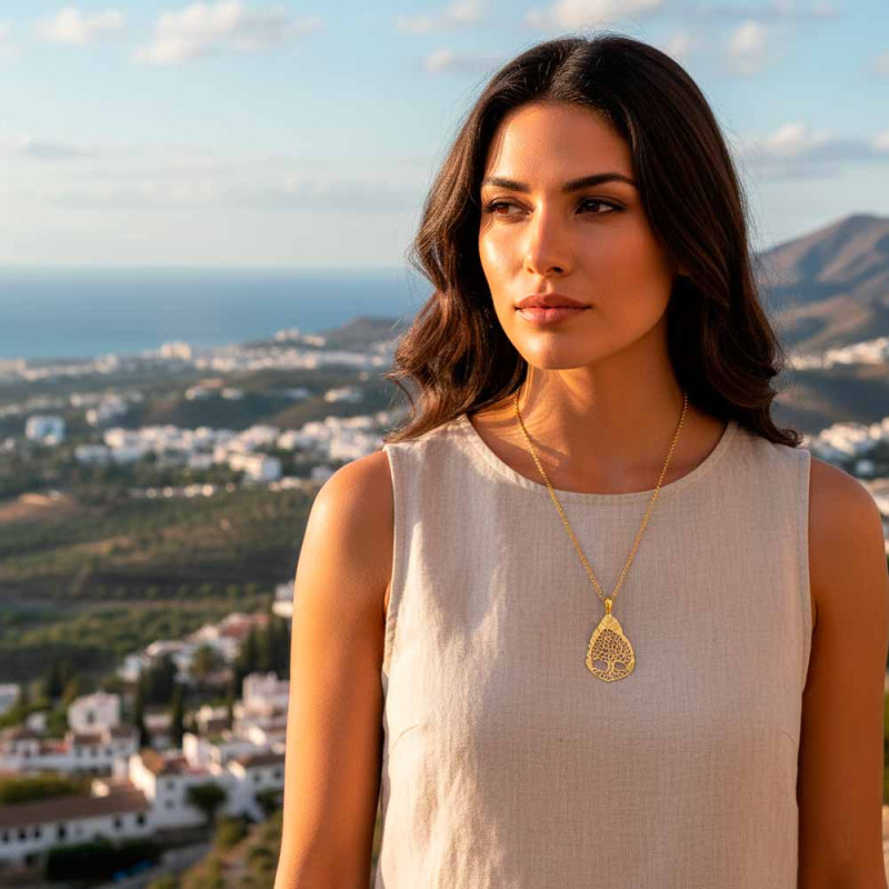 Tree of life necklace in the shape of a leaf