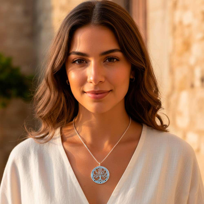 Personalized tree of life pendant with phrase and names