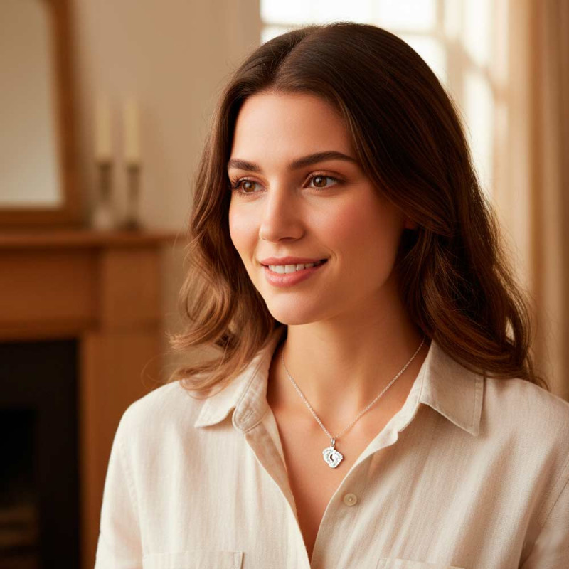 Feet pendant with baby's name and date of birth