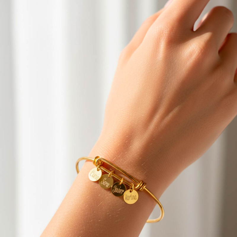 pulsera oro 4 medallas nombres