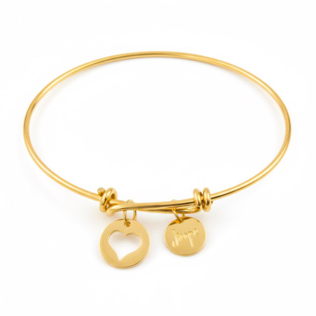 gold bracelet with cut-out heart and charm