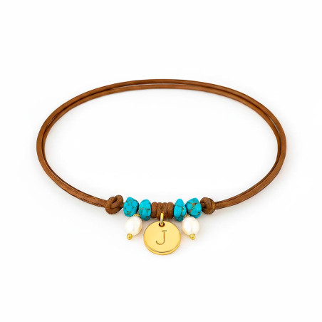 collar cuero con medalla oro