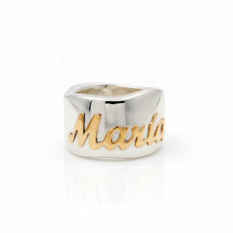 Anillo nombre María en oro y plata