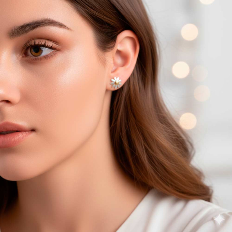 Pendientes con forma de flor en plata y oro