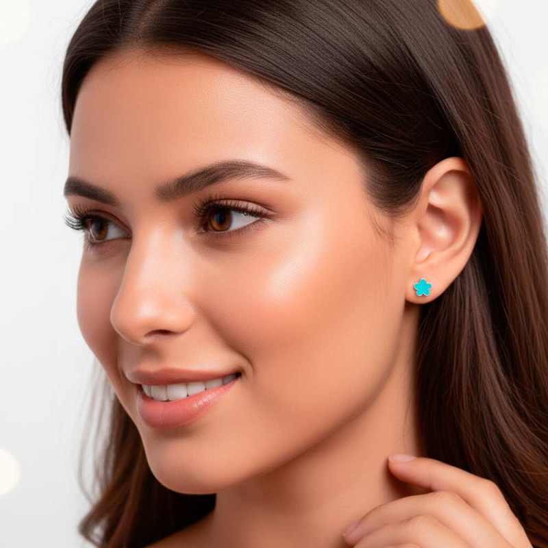 Pendientes con forma de jazmín y esmalte de color turquesa
