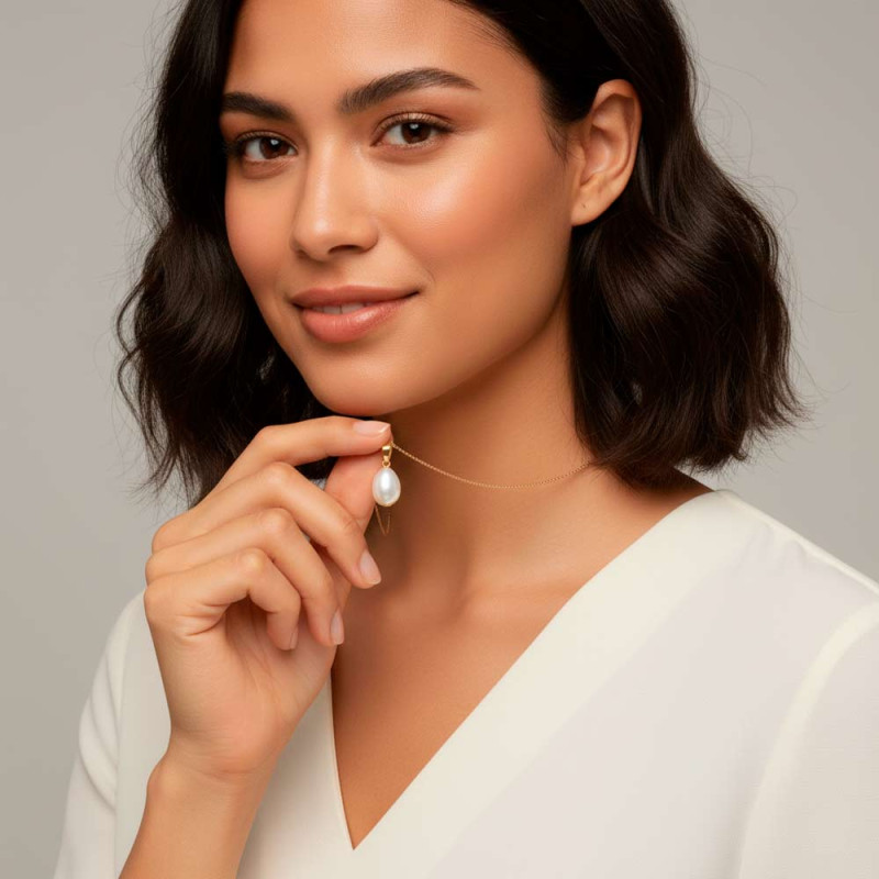 Gold Pendant with Smooth Pearl 28 mm | Hago Jewelry