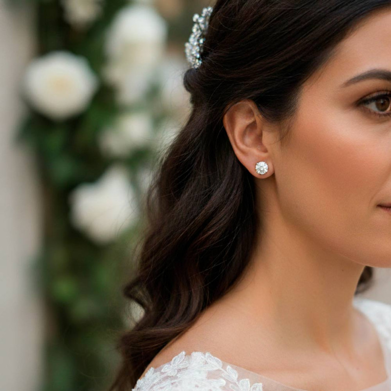 Women's diamond and white gold stud earrings