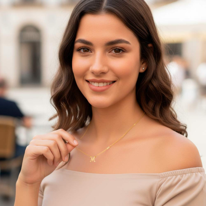 Gargantilla Inicial Plata Chapada en Oro con Cadena | Joyería Hago