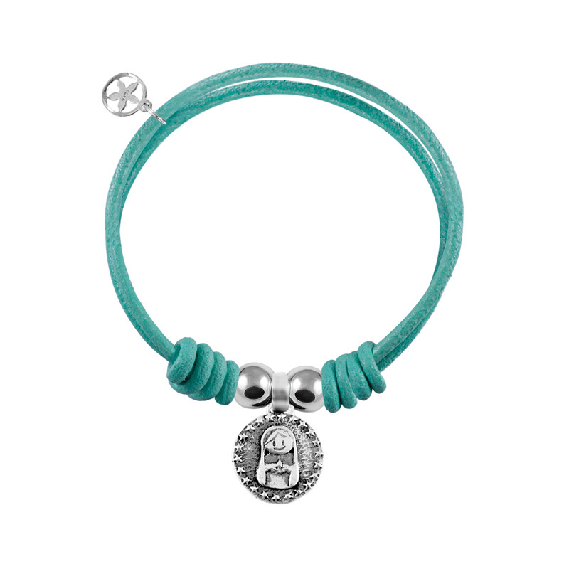 Turquoise leather bracelet with Virgin medal