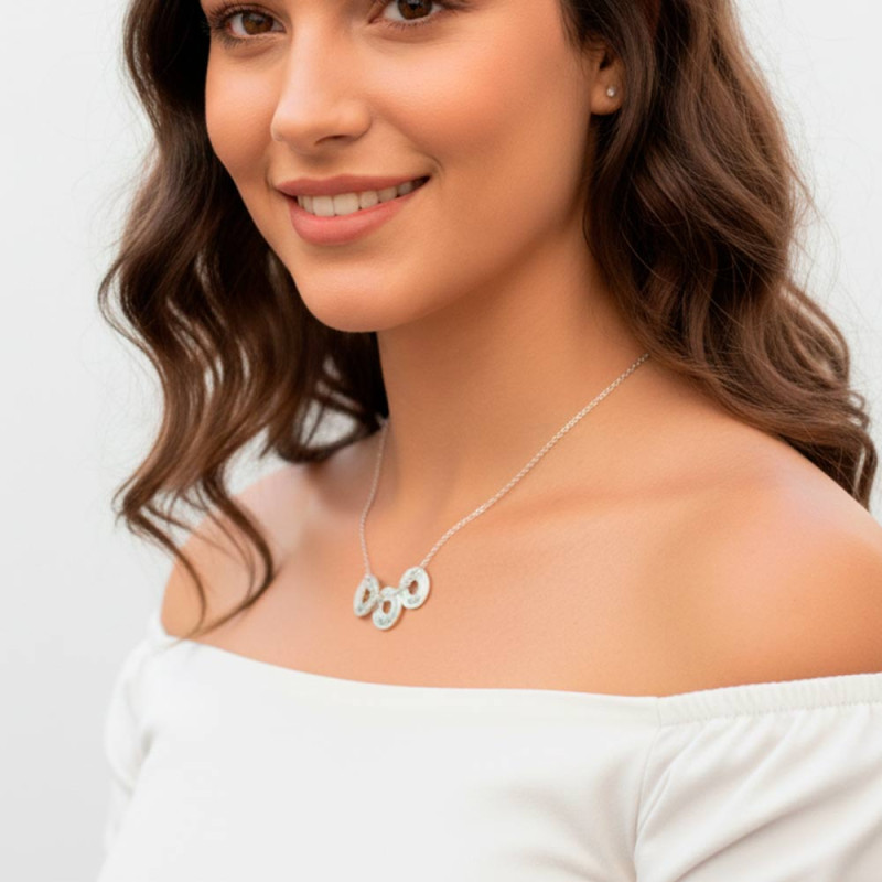 Personalized silver circle necklace with names