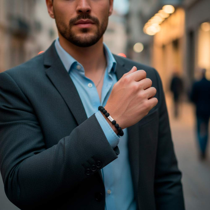 Pulsera nombre personalizadas para hombre con bolas de lava