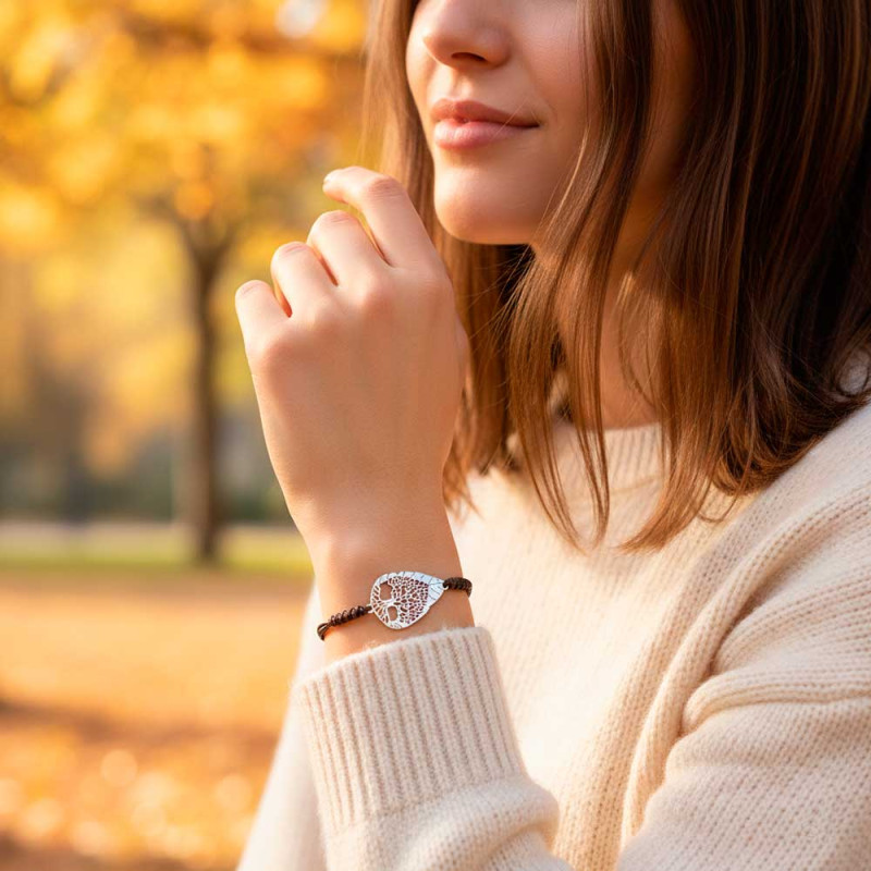 Pulsera oro hoja árbol de la vida otoño