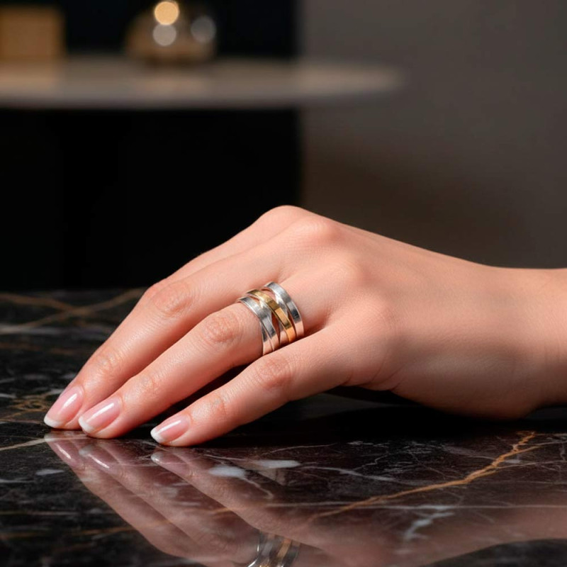 Anillo plata oro nudo cruzado