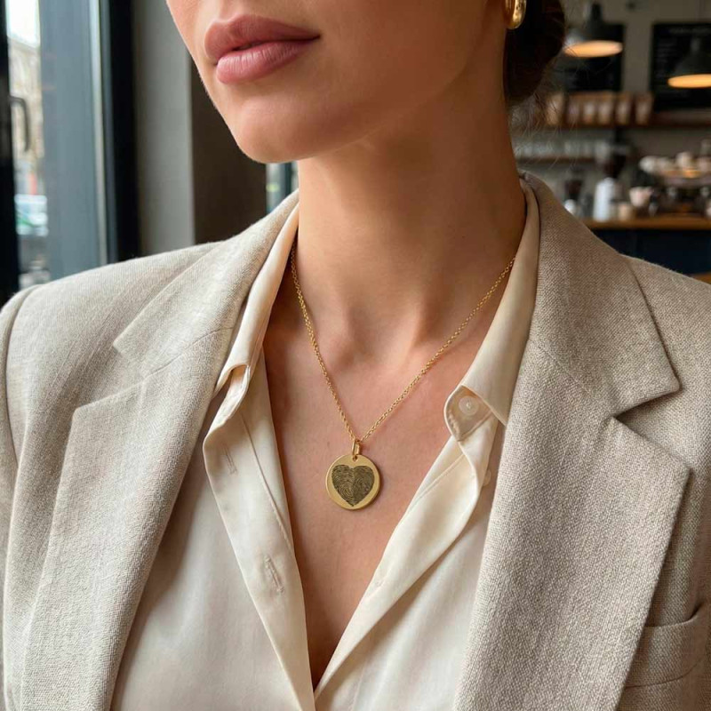 Collar huella oro con medalla personalizada y cadena rolo