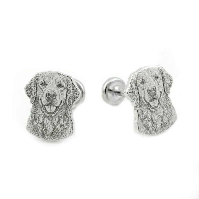 Gemelos foto perro personalizada en plata de primera ley