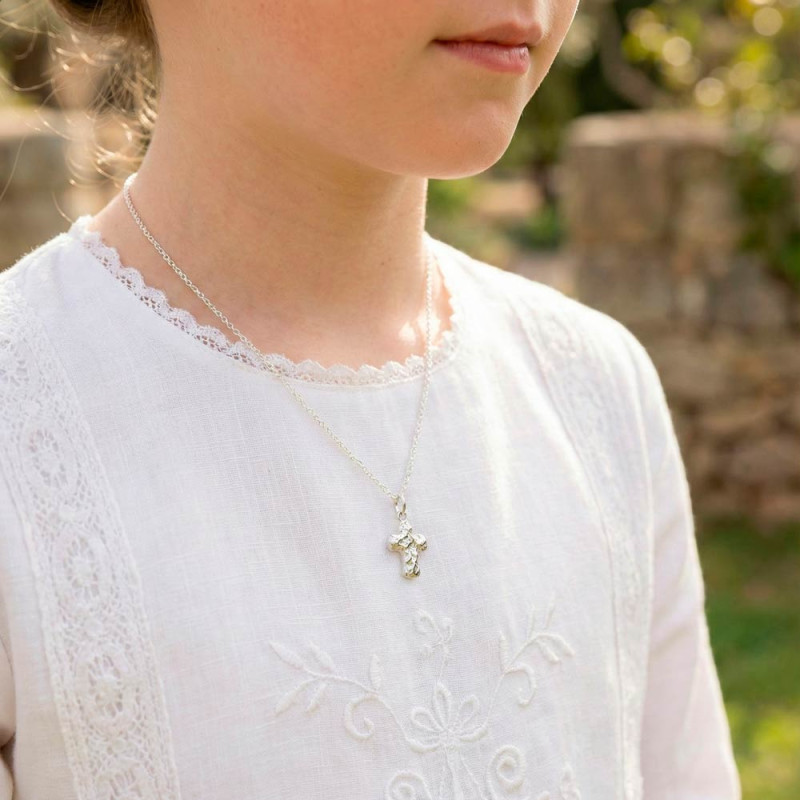 Asymmetrical silver communion cross necklace