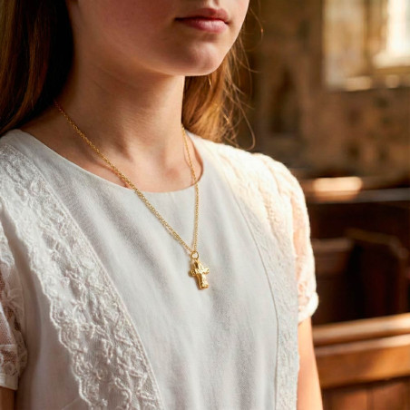 First Communion necklace with gold cross