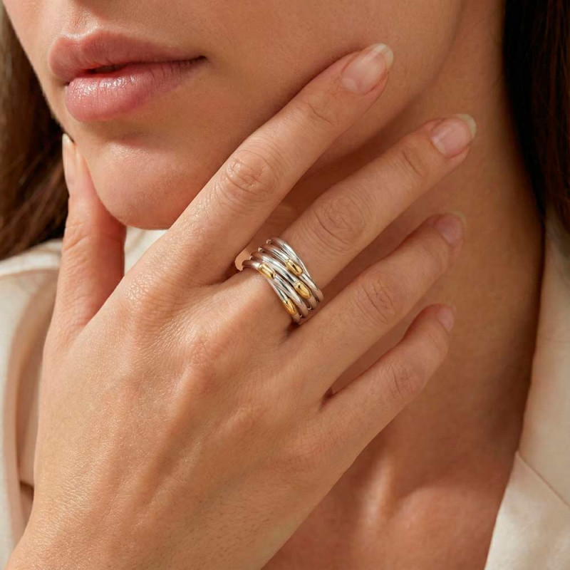 Anillo para mujer de plata y oro nudo cruzado