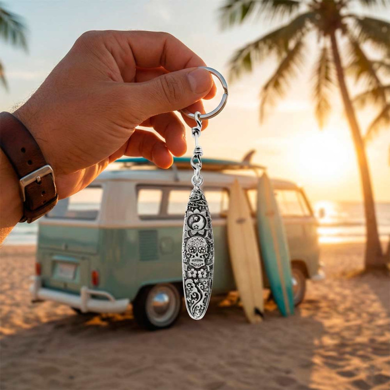 Mexican Skull Surfboard Keychain