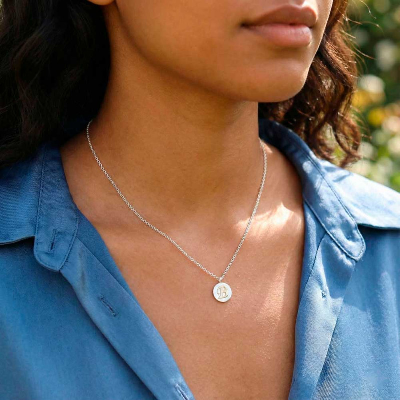 Initial B necklace in gold and sterling silver