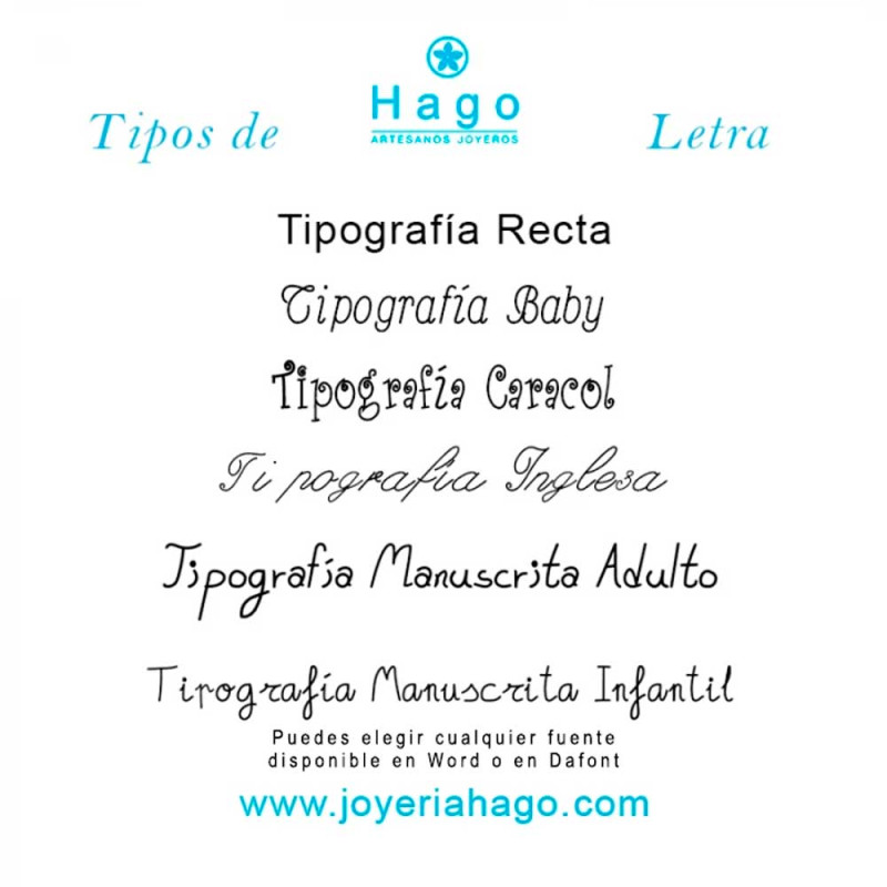 Font styles available for engraving