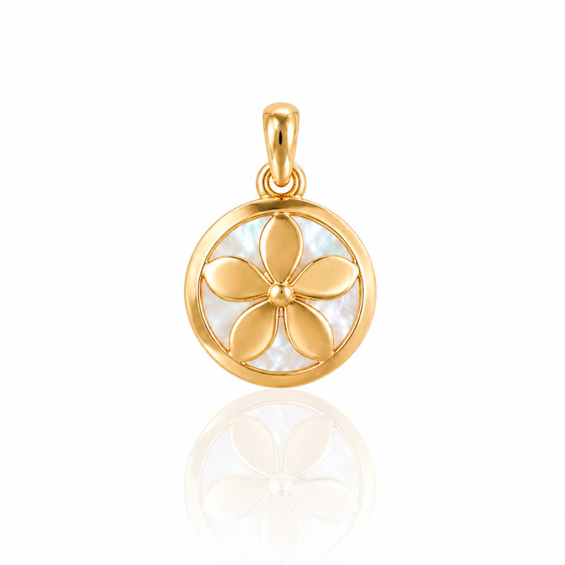 Gold Mother-of-Pearl Jasmine Pendant 12mm | Hago Jewelry