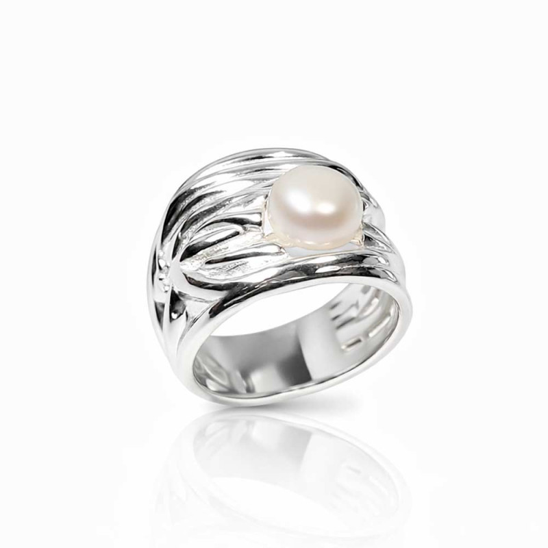Anillo lio con perla y plata