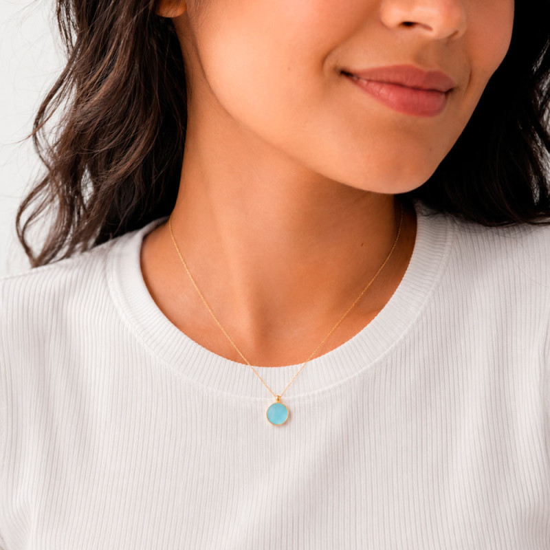 Gold Necklace for Women with Blue Stone