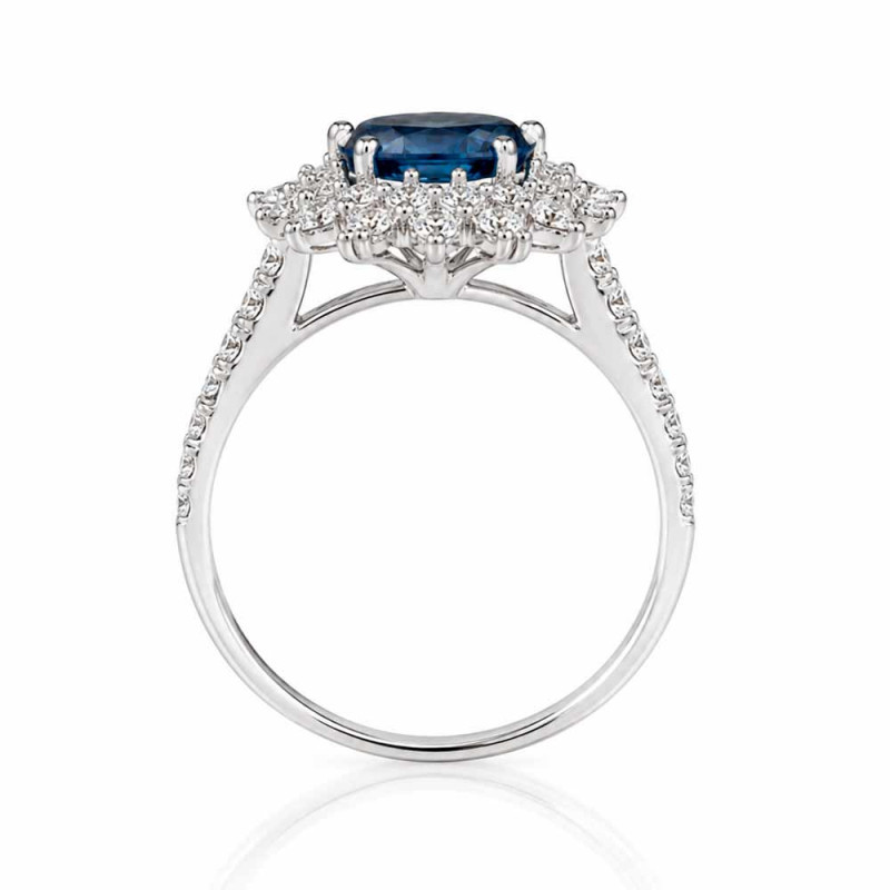 Anillo zafiro con doble orla con diamantes