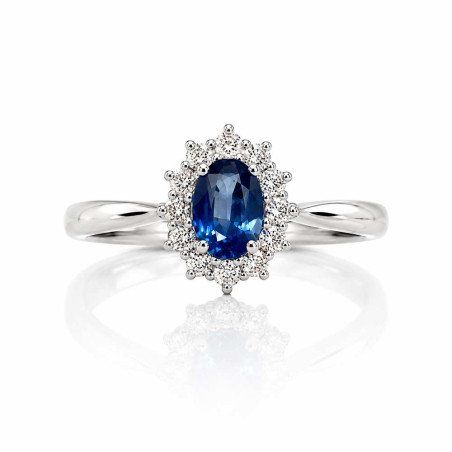 Sapphire ring with diamond halo