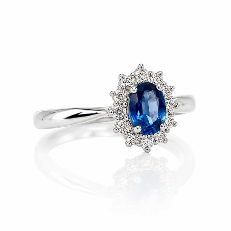 Diamond ring with Ceylon sapphire