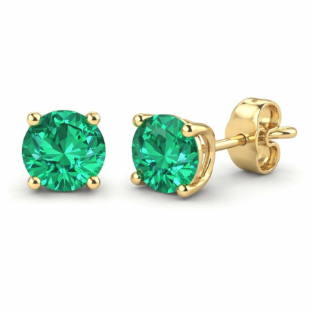 Pendientes esmeralda presión montada en oro amarillo